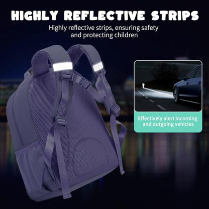 NOL Natural Organic Lifestyle Kids Backpack, School Backpacks for Teens Girls Boys, School Bookbag with Pencil Bag & Reflective Stripe for Elementary School - Light purple - color: Light Purple