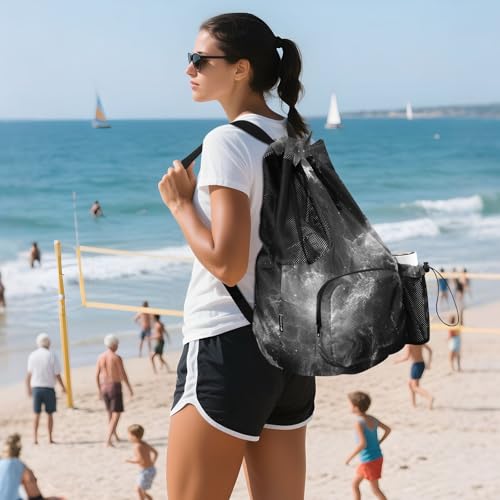 Drawstring Gym Swim Bag With Water Bottle Pocket Hiking Drawstring Backpack with Wet Dry Compartments Fog Black Mystery