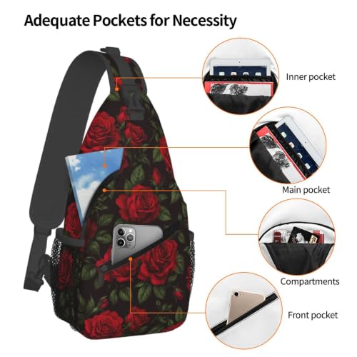 Sling Backpack Unisex Crossbody Chest Bag Shoulder Chest Bag For Women Men Hiking Travel - color: Red Rose