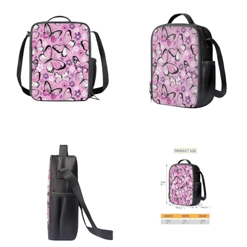 Butterfly Flower Backpack for Girls 4PCS Backpack Set with Lunch Box Pencil Case and Water Bottle Holder Novelty Bookbags for Children Teens Lightweight Backpack 4 in 1 Set for School - color: Butterfly Flower