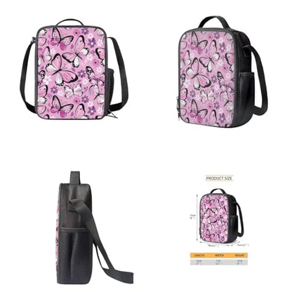 Butterfly Flower Backpack for Girls 4PCS Backpack Set with Lunch Box Pencil Case and Water Bottle Holder Novelty Bookbags for Children Teens Lightweight Backpack 4 in 1 Set for School - color: Butterfly Flower