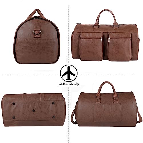 seyfocnia Convertible Travel Garment Bag,Carry on Garment Duffel Bag for Men Women - 2 in 1 Hanging Suitcase Suit Business Travel Bag - color: Brown-2zipper pocket