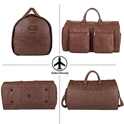 seyfocnia Convertible Travel Garment Bag,Carry on Garment Duffel Bag for Men Women - 2 in 1 Hanging Suitcase Suit Business Travel Bag - color: Brown-2zipper pocket
