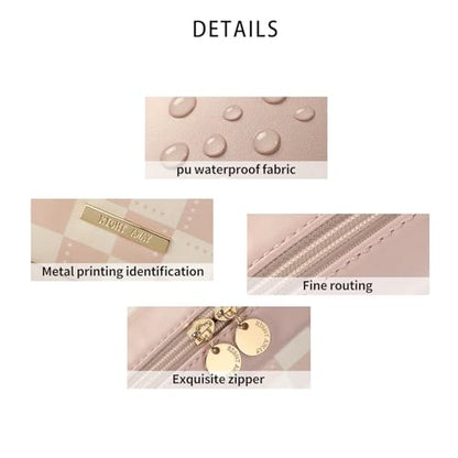 RIGHT AWAY Makeup Bag,Travel Cosmetic Bag Organizer with Zipper,Waterproof Toiletry Bags Makeup Pouch for Purse, Small Make Up Bag &Cases with Compartments for Women Girls（Pink Checkerboard） - color: AH-Pink Checkered
