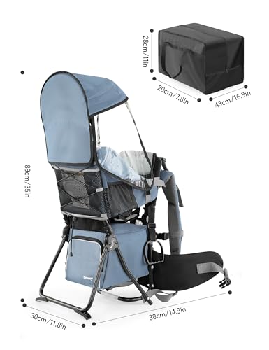 besrey Baby Backpack Carrier, Toddler Hiking Backpack with Safety 3-Height Seat, Adjustable Straps&Waist Belt, Foldable Frame Lightweight Large Capacity Child Carrier for Hiking (Haze Blue) - color: Haze Blue