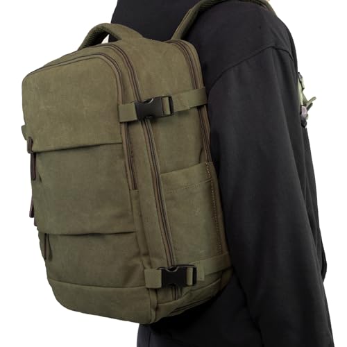 KAUKKO Canvas Travel Rucksack, Large Capacity Carry On Bag with Shoe Pouch and 15.6 inch Laptop Compartment, Flight Approved Outdoor 40L Luggage Weekender Bag, 12-ARMYGREEN - color: 12-armygreen