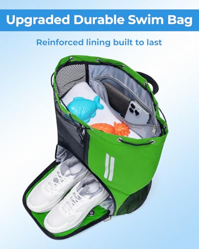 Swim Bag Mesh Drawstring Backpack with Shoe Compartment & Wet Pocket Waterproof Beach Backpack Pool Bag for Swimming, Gym, Travel and Workout Gear (Mint Green) - color: Mint Green