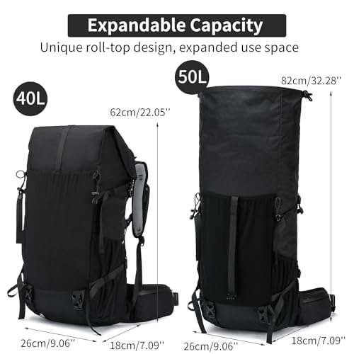 Hiking Backpack,40L to 50L Extra Large Capacity Hiking Bag,Internal Frame Camping Backpack,Upgraded X-PAC Lightweight Sport Daypack Travel Backpack Fit For Mountain Climbing Camping(Black) - color: Black