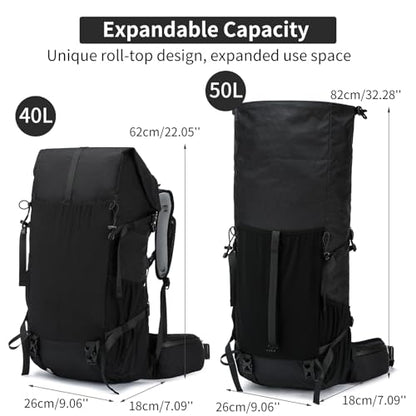 Hiking Backpack,40L to 50L Extra Large Capacity Hiking Bag,Internal Frame Camping Backpack,Upgraded X-PAC Lightweight Sport Daypack Travel Backpack Fit For Mountain Climbing Camping(Black) - color: Black