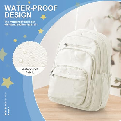 weradar School Backpack For Women Men, Lightweight Casual Daypack College Backpacks, Aesthetic Students Bookbag, Backpack With Lots Of Pockets,Cute High School Bag For Boys Girls(Beige) - color: White