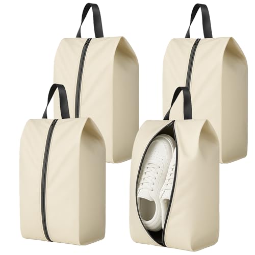 Travel Shoe Bags Set of 4 – Shoes Pouch Organizer with Zipper | Water-Resistant Portable Storage Bags for Packing, Gym, Sports, Golf, Soccer, Bowling, Basketball - color: Beige