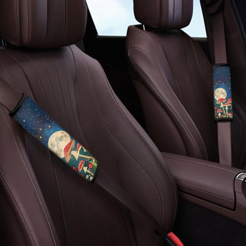 Forchrinse Red Mushroom Starry Night Car Seat Belt Cover Pad for Women Men Soft Auto Seatbelt Shoulder Pads 2 Pack - color: Red Mushroom Starry Night
