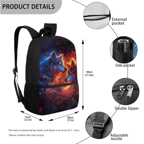 ZOUTAIRONG Boys Backpack and Cute Mini Thermos, Flaming Wolf Design Fashion Casual Backpack with Side Pockets 2 Piece School Bag Set for School Travel - color: Flaming Wolf