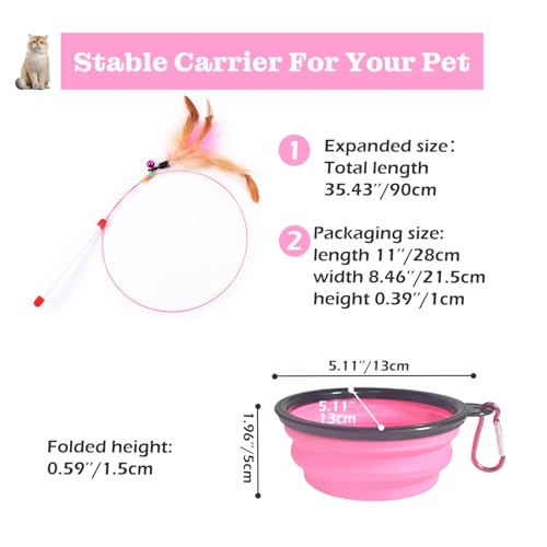 Vivicreate Large Cat Backpack Carrier with Folding Bowl and Teaser Stick for Cats up to 20lbs with Ventilation and Padded Straps Mochila para Gatos transportadora mascotas (Pink)