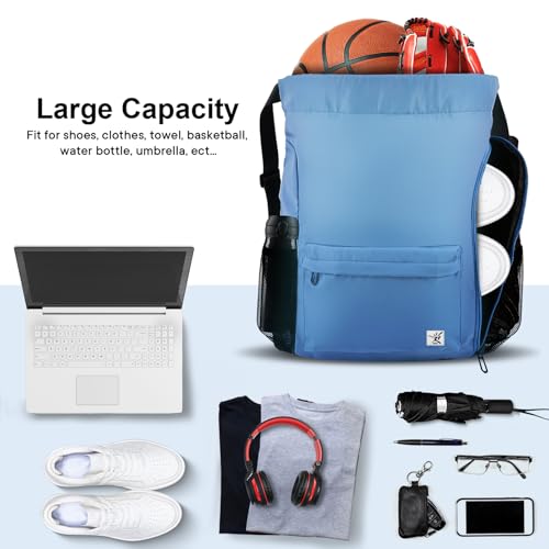 Drawstring Backpack with Mesh Pockets String Gym Bag Sackpack Sandproof Water Resistant Beach Backpack for Men Women - color: Dodger Blue