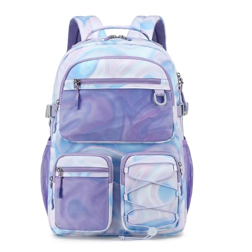 Lohol Multi-Pocket Backpack for School College Travel, Heavy Duty Big Bookbag with 15.6 inch Laptop Compartment (Purple Galaxy - color: Purple Galaxy