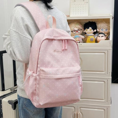 Cute Aesthetic Backpack Y2K Simple Heart Star Print Kawaii Backpacks Travel Laptop Rucksack Backpack for Women (Pink) - color: Pink