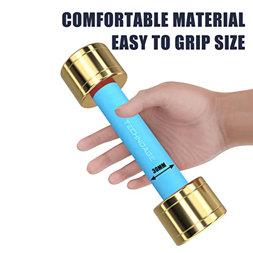 TECHNOAGE Round Dumbbell Sets with Steel Handle, Odorless Neoprene rubber Handle Cover - color: Blue