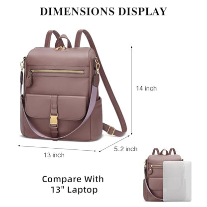 KKXIU Backpack Purse for Women - PU Leather Ladies Backpack for Daily with Anti-Theft Lock Pocket, Small Daypack with Luggage Strap & Water Bottle Pockets (Dark Pink) - color: Dark Pink