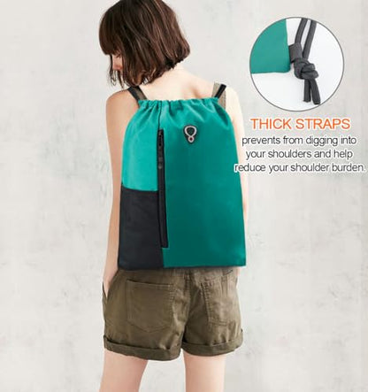 BeeGreen Marrs Green Drawstring Backpack Gym Bag For Men & Women – Sports Sackpack with Mesh Water Bottle Holder & 2 Zippered Pockets – Large 16x20 Inch Cinch String Backpack - color: Marrs Green, style: Drawstring With Mesh Pocket