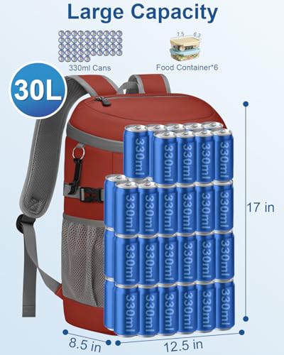 Cooler Backpack Insulated Leakproof Soft Cooler Bag Ice Chest for Women - color: leather red, size: 45 Cans