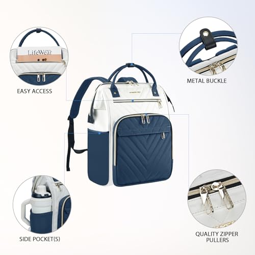 VANKEAN 17.3 Inch Laptop Backpack for Women Large Capacity - color: Beige/Haze Blue, size: 17.3 Inch