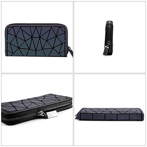 LOVEVOOK Geometric Luminous Purses and Handbags for Women Holographic Reflective Crossbody Bag Wallet - color: Zipper Wallet