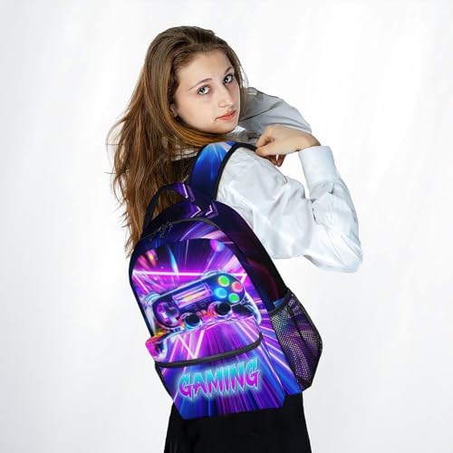 Backpack for Boys, Kids Gaming Backpacks; 17 Inch Large Capacity Game Themed School Bag Suitable for Hiking, Camping, and Daily Activities Back to School Gifts - color: Purple