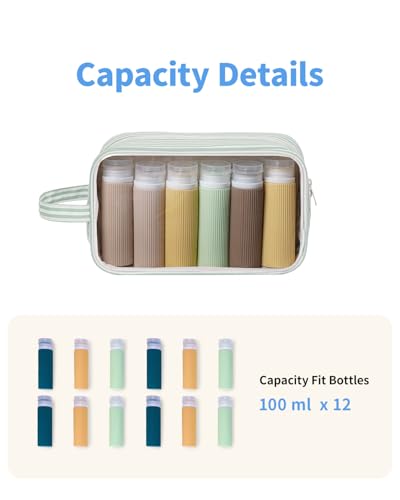 Narwey Clear Toiletry Bags for Traveling Women Men, Clear Travel Bags for Toiletries Makeup Bag Cosmetic Bag with Zipper, Make Up Organizer, Skincare Bag (Mint Green Stripe) - color: YB-Mint Green Stripe