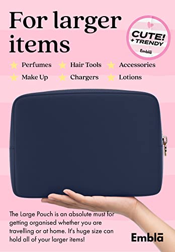 Embla Large Makeup Bag and Waterproof Nylon Travel Toiletry Bag, Large Capacity Cosmetic Zipper Pouch, Navy Blue - color: Sapphire, size: Large