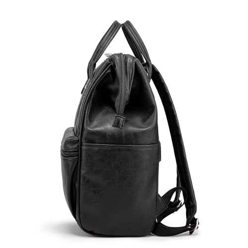 Kinmac Laptop Backpack for Women and Men, Large Capacity Travel Backpack for 15.6 inch Laptop Computer (Black PU) - color: Black Pu