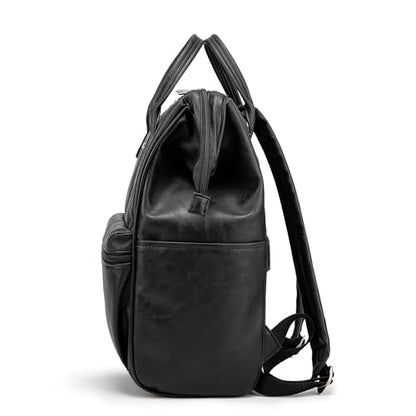 Kinmac Laptop Backpack for Women and Men, Large Capacity Travel Backpack for 15.6 inch Laptop Computer (Black PU) - color: Black Pu