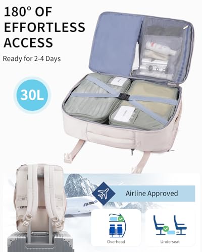 ECOHUB Carry On Travel Backpack, Expandable Airlines Personal Item Bag 18x14x8, Water Resistant 17 inch Laptop Backpack Flight Approved, 12 Pockets 30L Work Backpacks with Wet Pocket & Cable Slot - color: White, size: 18 inch underseat