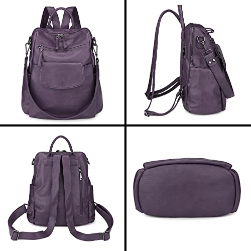 Uromee Backpack Purse for Women Vegan Leather Ladies Fashion Travel Shoulder Bag Convertible - color: 240 Purple
