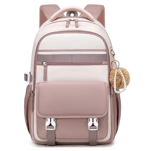 Backpack for Girls, School Backpack for Teens Girls Women, 15.6 Inch Laptop Bag, Cute Kids Bookbag for School, Casual Daypack for Elementary Middle College Work Travel Airport, Khaki Beige - color: Khaki Beige