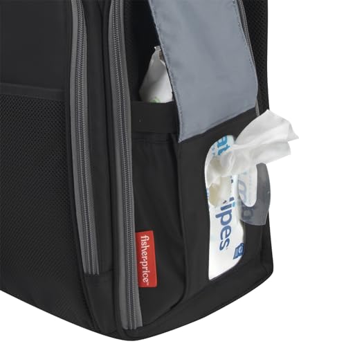 Fisher-Price Fastfinder 3 Piece Set Diaper Bag Backpack for Moms & Dads with Changing Pad and Wipes Pocket