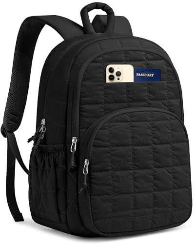 Laptop Backpack for Women College Bookbag: 15.6 Inch School Backpacks for Teen Girls Quilted Back Pack for Students Womens Casual Work Computer Bag Water Resistant Travel Backpack (Black) - color: Black, size: 15.6 Inch