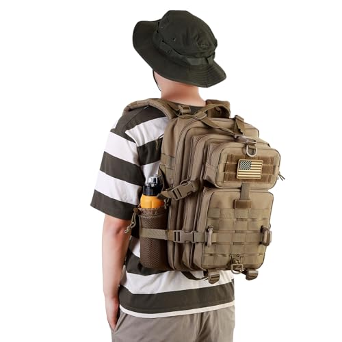 Hannibal Tactical 30L MOLLE Assault Pack, Tactical Backpack Military Army Camping Rucksack with Bottle Holder, 3-Day Pack, Khaki - color: Khaki, size: 30L