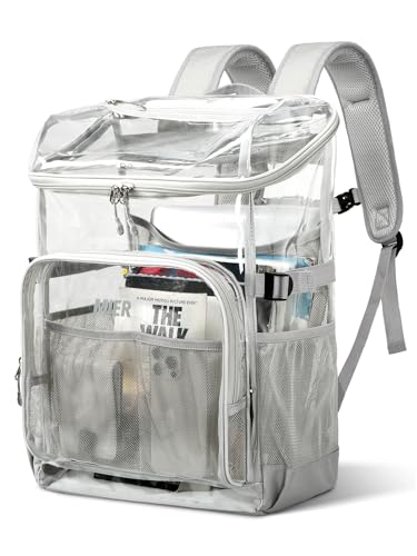 MIER Clear Backpack for School 18 Inch Heavy Duty Transparent Backpacks for Concerts Festival Work See Through Bookbag for Students Adult, Gray - color: Gray, size: Large