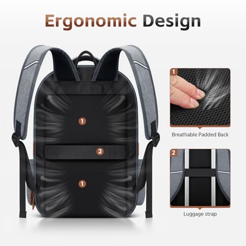RealCool 15.6-17.3" Laptop Backpack, 31L Water Resistant Travel Bag | Independent frame opening, lightweight ,multi-compartments, ergonomic padded straps, luggage belt, for School,Business Trip - color: Gray
