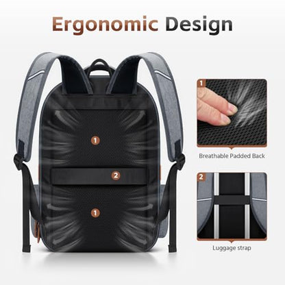 RealCool 15.6-17.3" Laptop Backpack, 31L Water Resistant Travel Bag | Independent frame opening, lightweight ,multi-compartments, ergonomic padded straps, luggage belt, for School,Business Trip - color: Gray