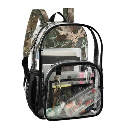 Camo Forest Trees Leaves Clear Backpack PVC Transparent Backpack Lightweight Book Bags Capacity Clear Bag for Boys Girls - color: Bronco Green