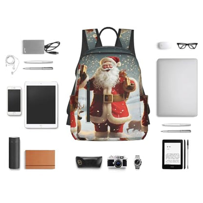 Travel Backpack for Women Men Christmas Santa Claus Daypack 15 inch Lightweight Computer Bag Casual Back Pack - color: Christmas Santa Claus