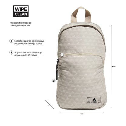 adidas Essentials Sling Small Crossbody Bag for Women and Men (5L), Bos Mini Monogram Wonder Beige/Black/2.0, One Size - color: Bos Mini Monogram Wonder Beige/Black/2.0