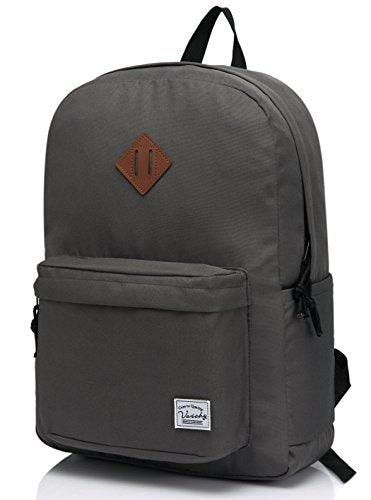 VASCHY Lightweight Backpack for School, Classic Basic Water Resistant Casual Daypack for Travel with Bottle Side Pockets (Gray) - color: Dark Gray