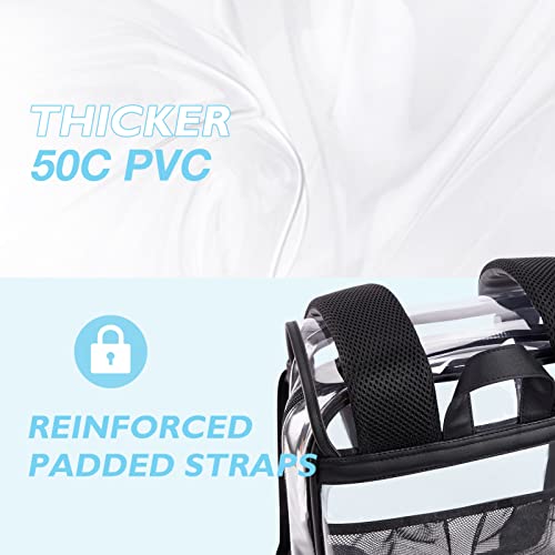 mommore Clear Backpack Heavy Duty Large Clear Bookbag for School Transparent PVC Stadium Approved See Through Back Pack - color: Black, style: Clear Backpack