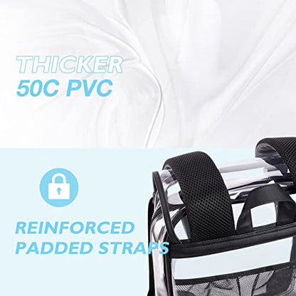 mommore Clear Backpack Heavy Duty Large Clear Bookbag for School Transparent PVC Stadium Approved See Through Back Pack - color: Black, style: Clear Backpack