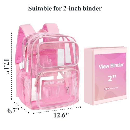 PACKISM Clear Backpack for School - 17 inch Large Heavy Duty Bookbag, Reinforced See Through PVC Transparent Backpack - color: Cute Pink, style: Daypack Backpacks