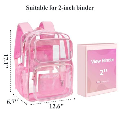 PACKISM Clear Backpack for School - 17 inch Large Heavy Duty Bookbag, Reinforced See Through PVC Transparent Backpack - color: Cute Pink, style: Daypack Backpacks