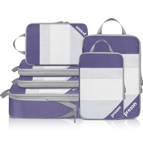 Compression Packing Cubes for Travel, Lightweight Vacation Travel Essentials, Travel Accessories for Suitcase Organizer Bags Set, Durable Luggage Organizer - color: Indigo, size: 6 set-Half Mesh